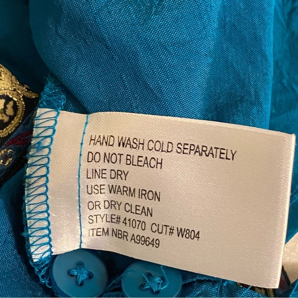 Silk Lore Button Up Shirt Size L 100% Silk Long Sleeve Embroidered Blouse - Picture 8 of 12